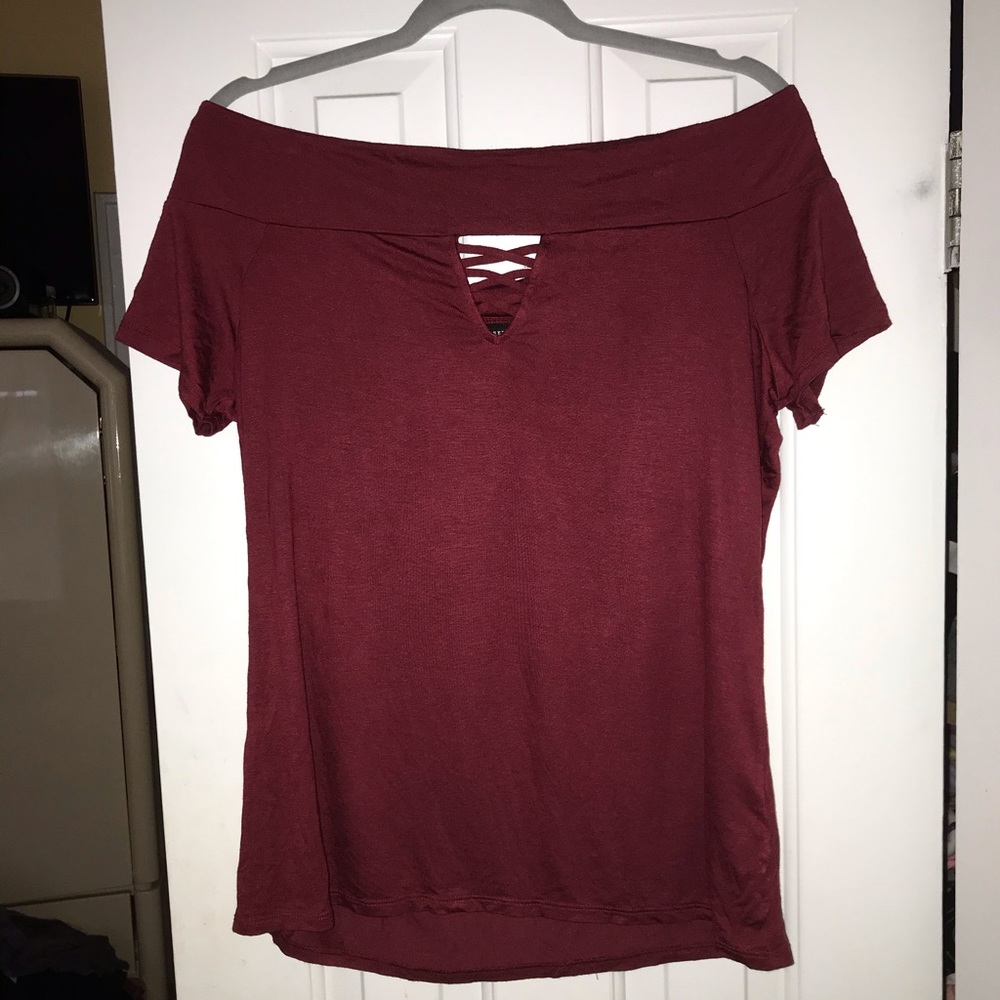 Beautiful off the shoulder red cotton shirt